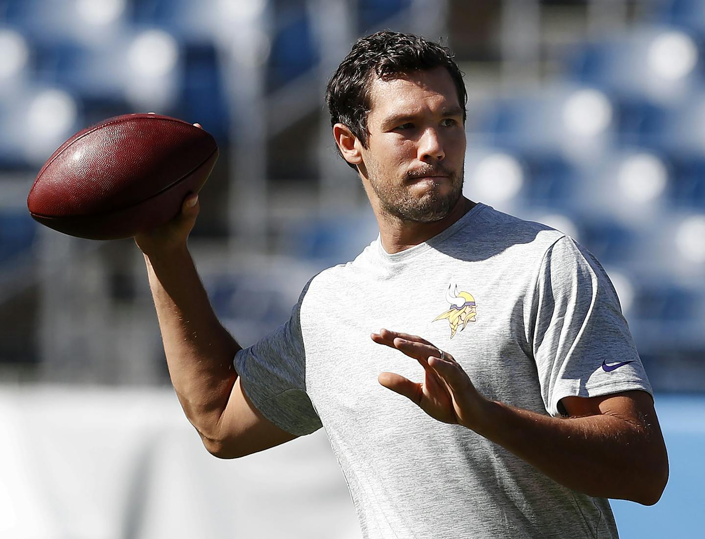 Minnesota Vikings quarterback Sam Bradford during pregame warm ups. ] CARLOS GONZALEZ cgonzalez@startribune.com - September 11, 2016, Nashville, TN, Nissan Stadium, NFL, Minnesota Vikings vs. Tennessee Titans