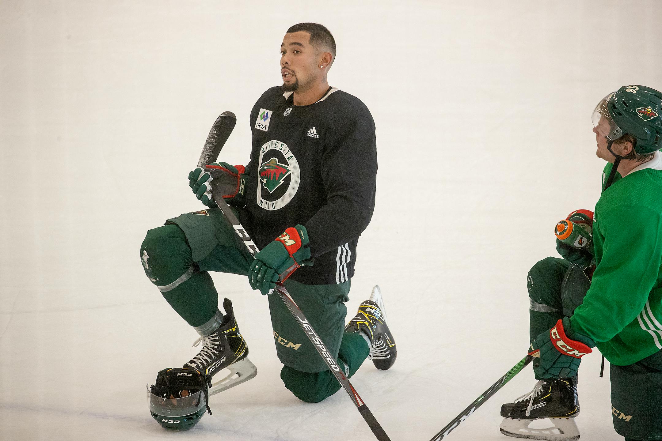 Minnesota Wild defenseman Matt Dumba took to the ice for the first day of training camp at Tria Rink, Monday, January 4, 2021 in St. Paul, MN. ] ELIZABETH FLORES • liz.flores@startribune.com