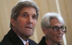 U.S. Secretary of State John Kerry. and U.S. Under Secretary for Political Affairs Wendy Sherman meet with European Union foreign policy chief Federic