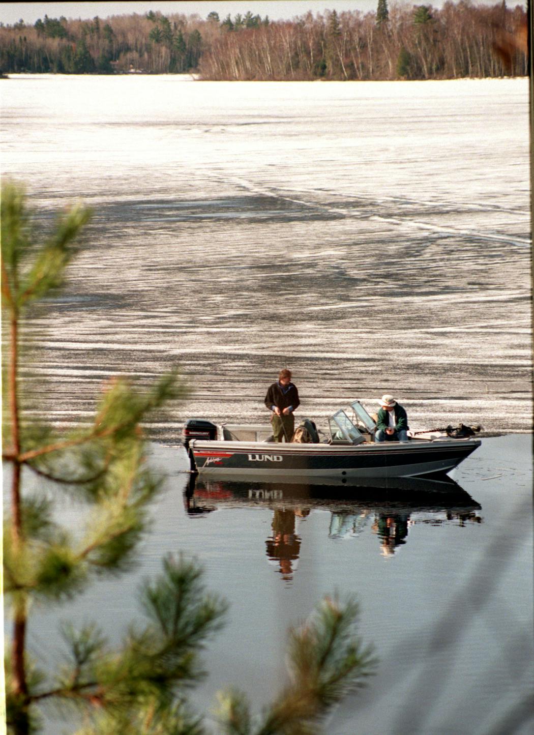 On the 1996 fishing opener, ice still covered much of White Iron Lake near Ely. Still, anglers tried their luck.