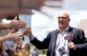 Gophers men’s hockey coach Bob Motzko and players arrived at Amalie Arena in Tampa, Fla., on Thursday for the Frozen Four semifinal against Boston U