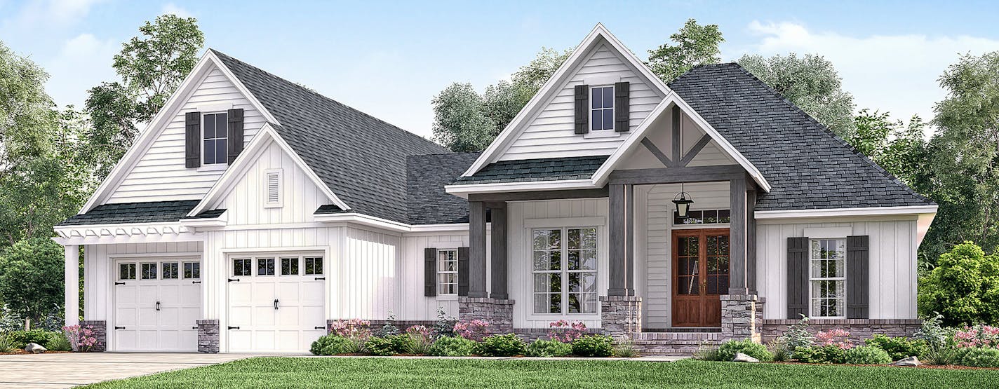 This contemporary Craftsman ranch has details that set this home apart. PLAN061817