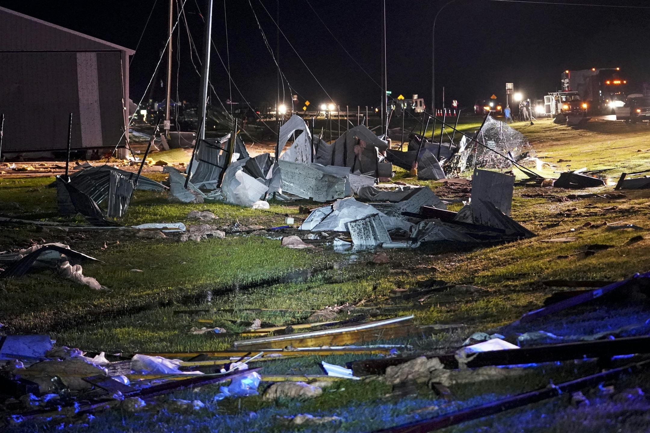 Tornado damage at Faribault Municipal Airport Thursday night.