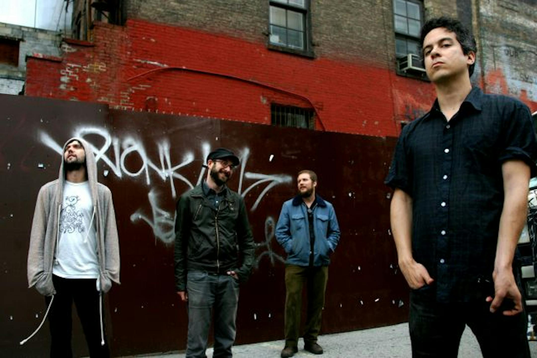 The Monsters of Folk: from left, Conor Oberst, Mike Mogis, Jim James and M. Ward in new York on June 13, 2009. The foursome are all outsize names and voices in indie rock.