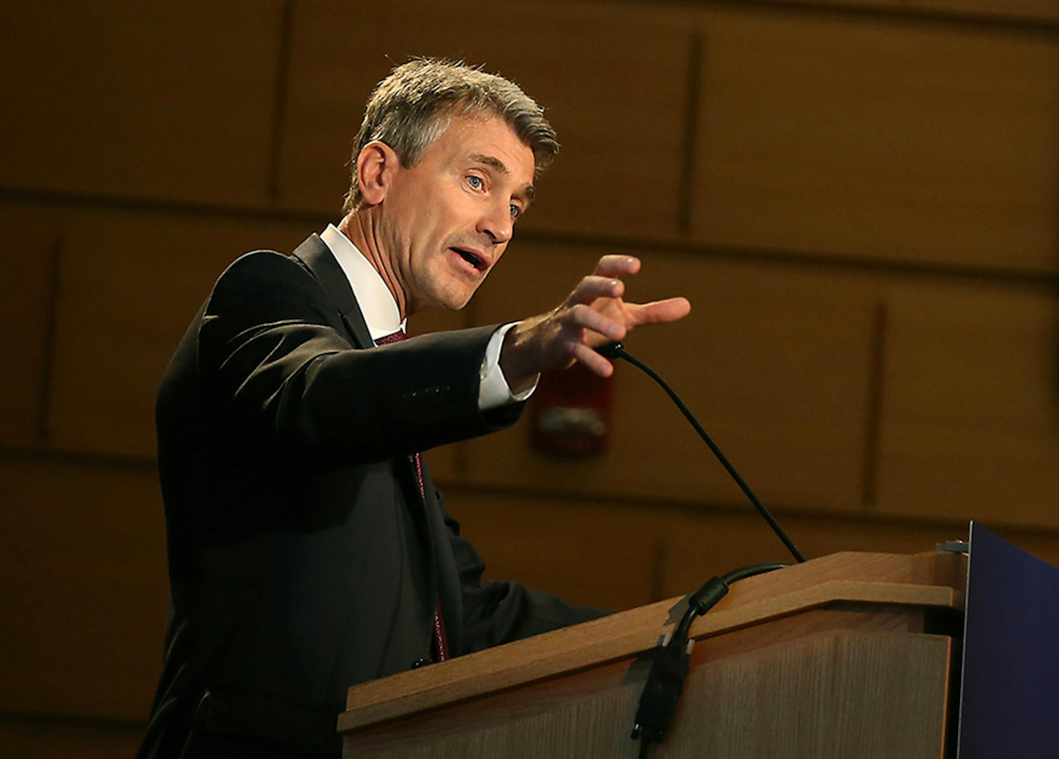 Former Minneapolis Mayor R.T. Rybak and director of Generation Next announced its plan to tackle the achievement gap during a presentation to community leaders at the Humphrey School of Public Affairs, Monday, August 18, 2014 in Minneapolis, MN.