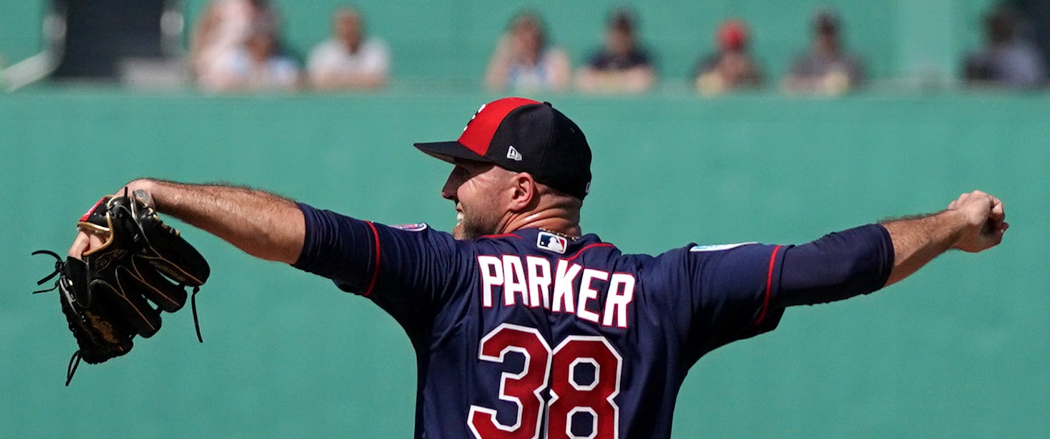 Minnesota Twins pitcher Blake Parker (38) delivered a pitch during Sunday's game. ] ANTHONY SOUFFLE &#x2022; anthony.souffle@startribune.com The Minnesota Twins played the Boston Red Sox for a Spring Training game Saturday, Feb. 23, 2019 at JetBlue Park at Fenway South in Fort Myers, Fla.