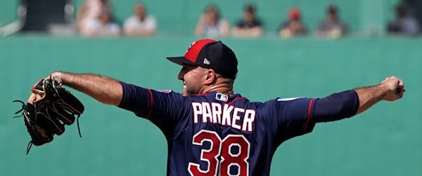 Minnesota Twins pitcher Blake Parker (38) delivered a pitch during Sunday's game. ] ANTHONY SOUFFLE &#x2022; anthony.souffle@startribune.com The Minne