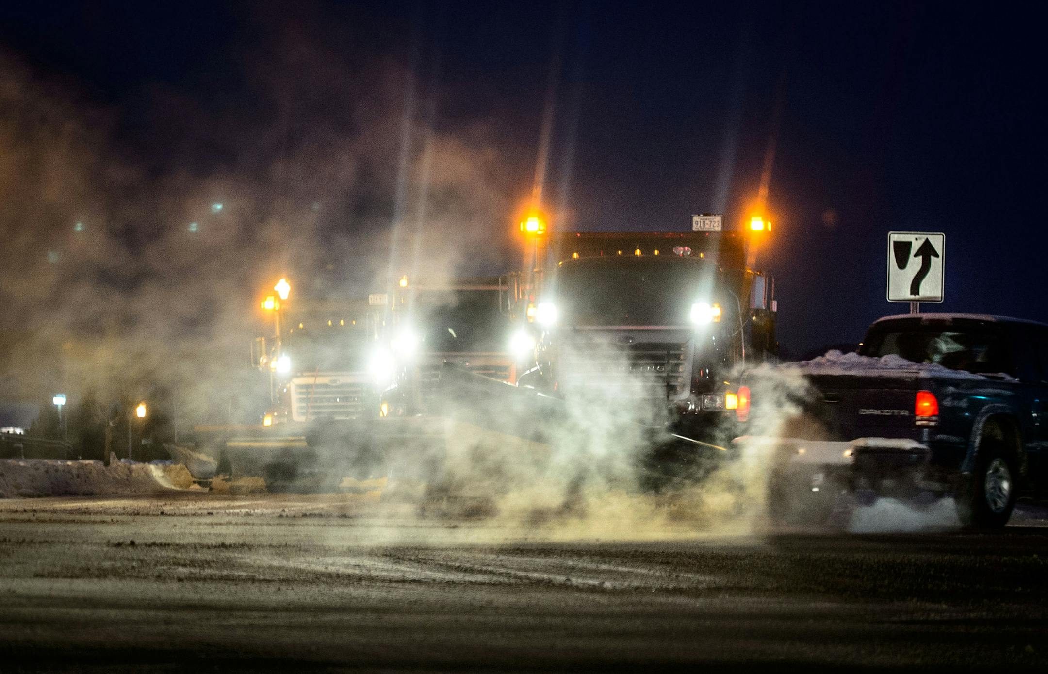 Below zero temperatures made for slick roads and very slow traffic around the metro area, here in Apple Valley where snowplows tried to keep roads clear. Monday, December 9, 2013 ] GLEN STUBBE * gstubbe@startribune.com