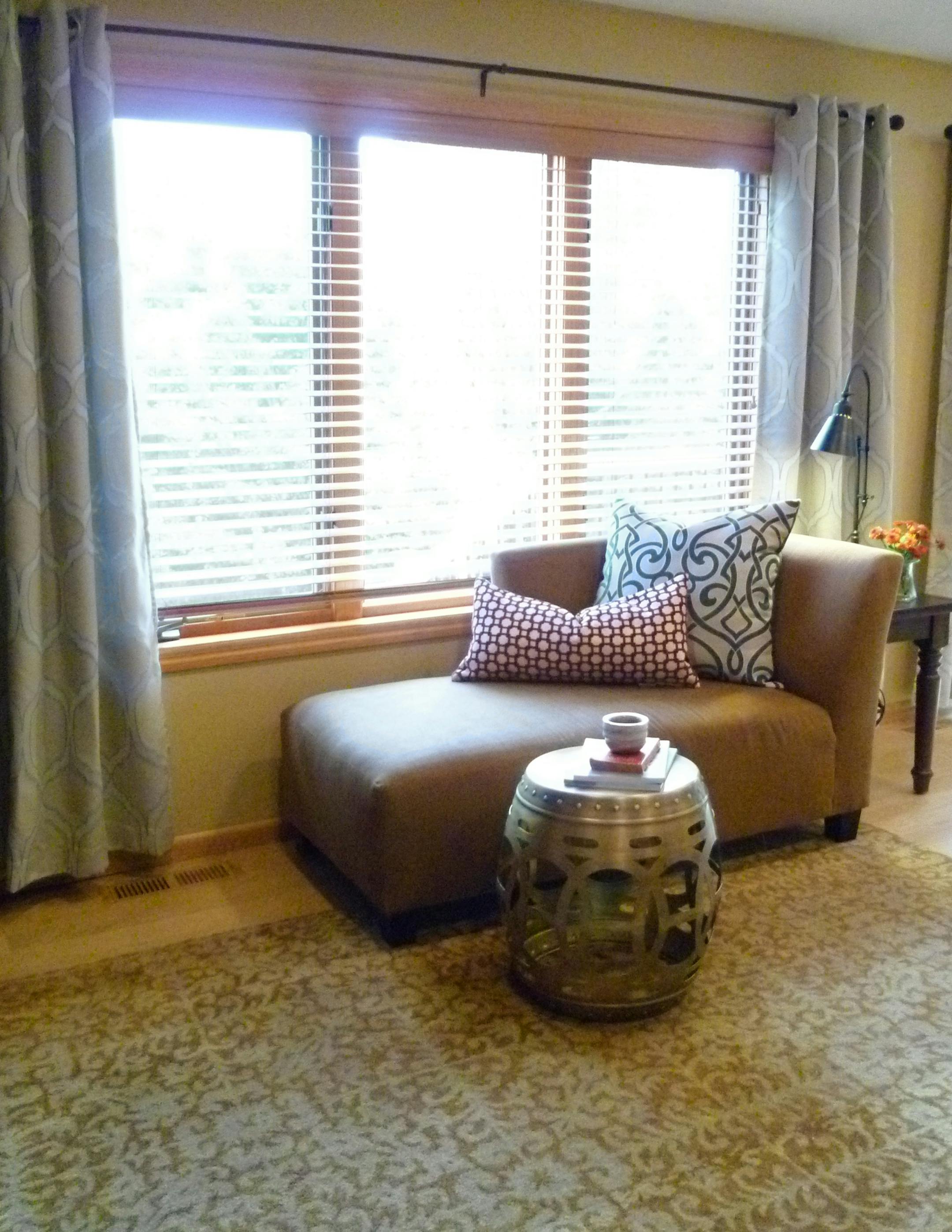 Family room in Woodbury was transformed by designer Jeralyn Mohr using spray paint, Craigslist finds.