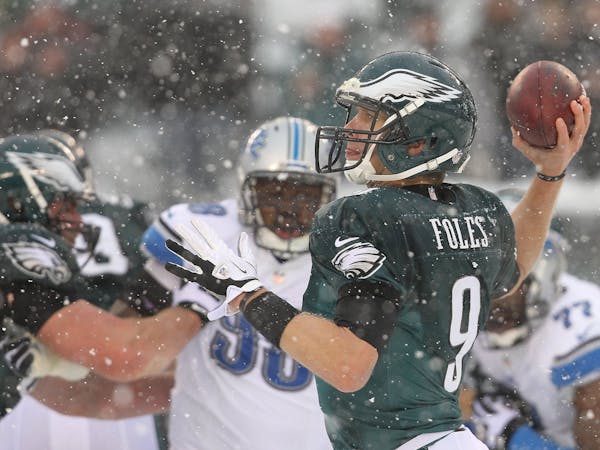 Philadelphia Eagles' Nick Foles throws a pass during the 3rd quarter against the Detroit Lions at Lincoln Financial Field in Philadelphia on Sunday, D