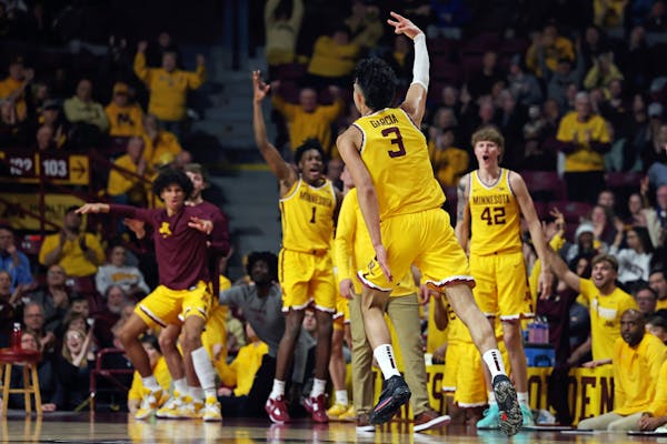 Gophers forward Dawson Garcia reacted after making a three-pointer against Mississippi State. Garcia and the Gophers play Arkansas-Pine Bluff on Wedne