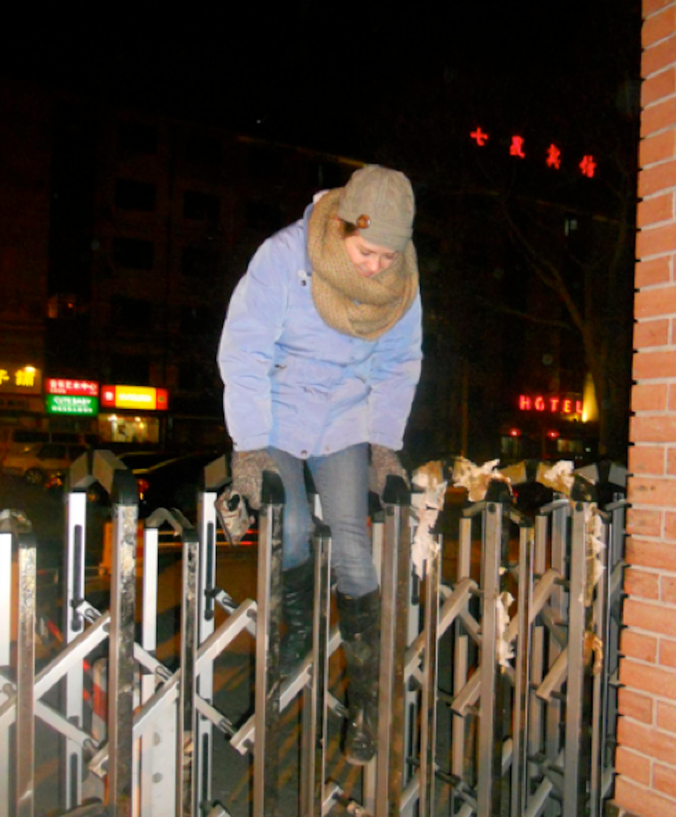 Allie hopping over East Gate.