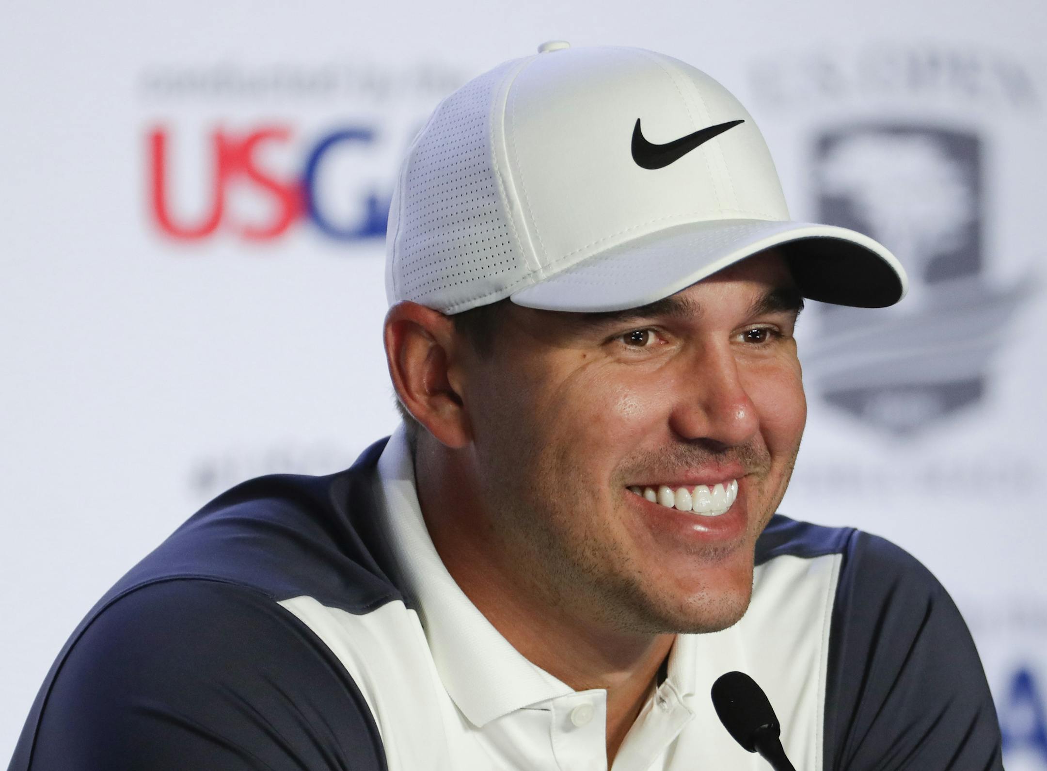 Brooks Koepka speaks to the media at a news conference at the U.S. Open Championship golf tournament Tuesday, June 11, 2019, in Pebble Beach, Calif. (AP Photo/Matt York)