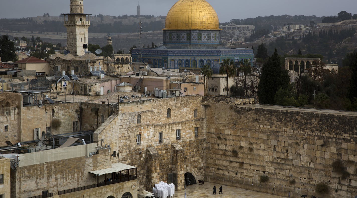 A view of the Western Wall and the Dome of the Rock, some of the holiest sites for for Jews and Muslims, is seen in Jerusalem's Old City, Wednesday, Dec. 6, 2017. U.S. officials say President Donald Trump will recognize Jerusalem as Israel's capital Wednesday, Dec. 6, and instruct the State Department to begin the multi-year process of moving the American embassy from Tel Aviv to the holy city. His decision could have deep repercussions across the region. (AP Photo/Oded Balilty)