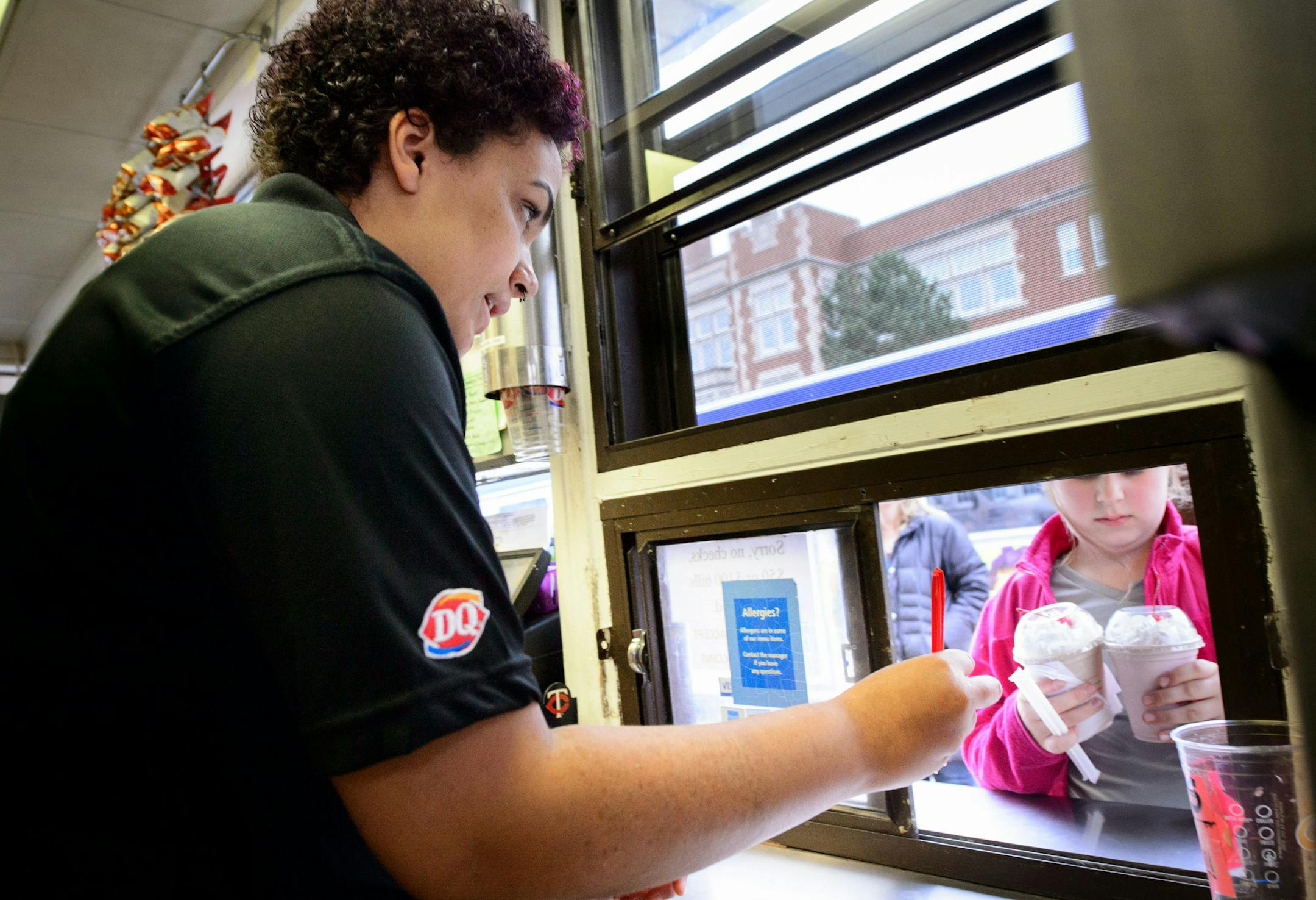 Aissatou Royce-Diop, 14, spent her third day on the job learning how to make dip cones, ice cream Sundays and Blizzards at the South Minneapolis Dairy Queen owned by Steve and Kristal Gillen. ] GLEN STUBBE * gstubbe@startribune.com Friday, April 24, 2015 Teenage job prospects are better now in Minnesota than they've been in 12 years, according to data released this week by the Minnesota Department of Employment and Economic Development. EDS, Steve has grey hair and wears a green shirt, his wife