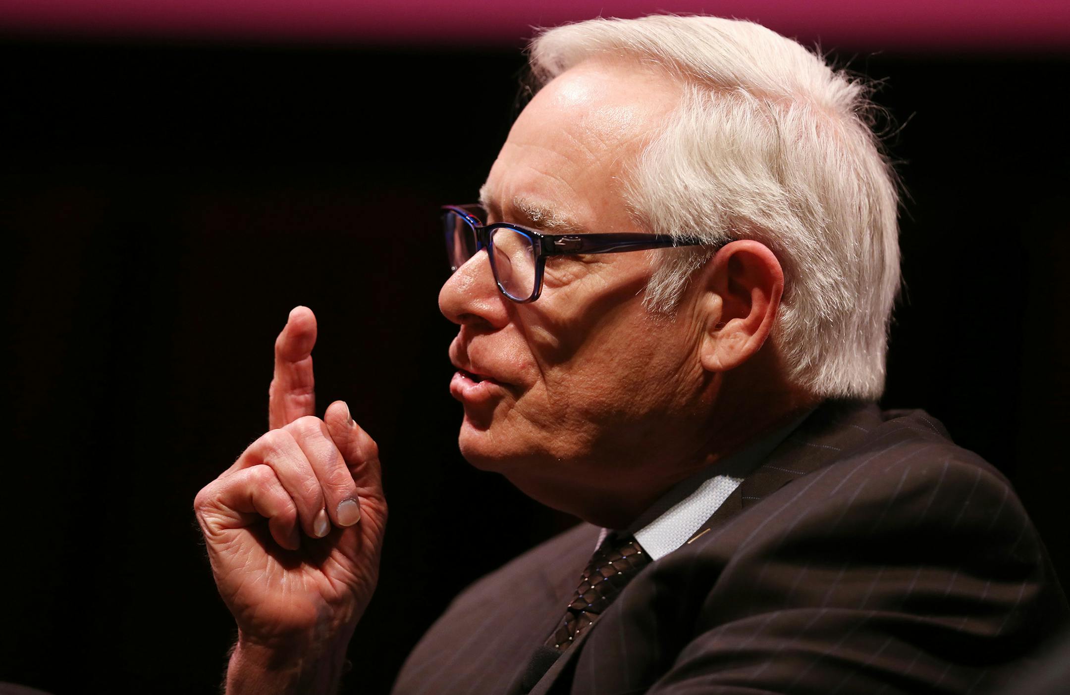 Past University of Minnesota president Robert Bruininks participates in a panel discussion with six presidents of the University of Minnesota at Northrop Auditorium in Minneapolis on Monday, May 4, 2015. ] LEILA NAVIDI leila.navidi@startribune.com /