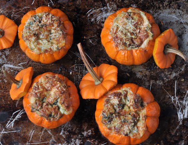 Bacon, Cheese and Spinach-Stuffed Mini Pumpkins.