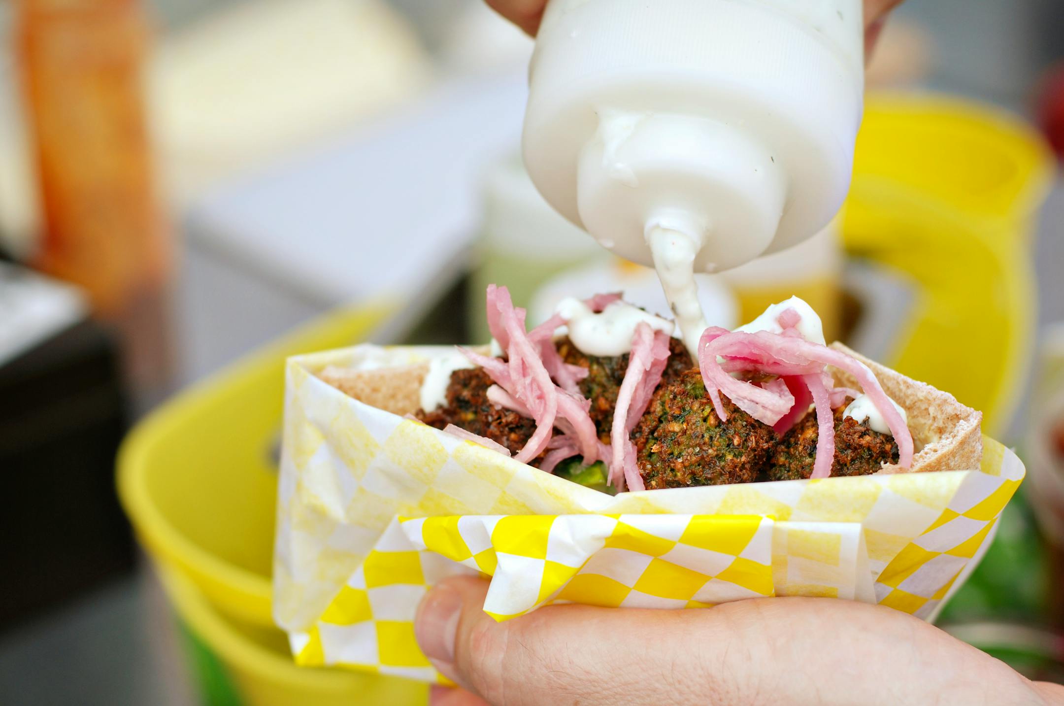 Foxy Falafel shot at the Kingfield farmer's market from 2010. Photo by Leslie Plesser.