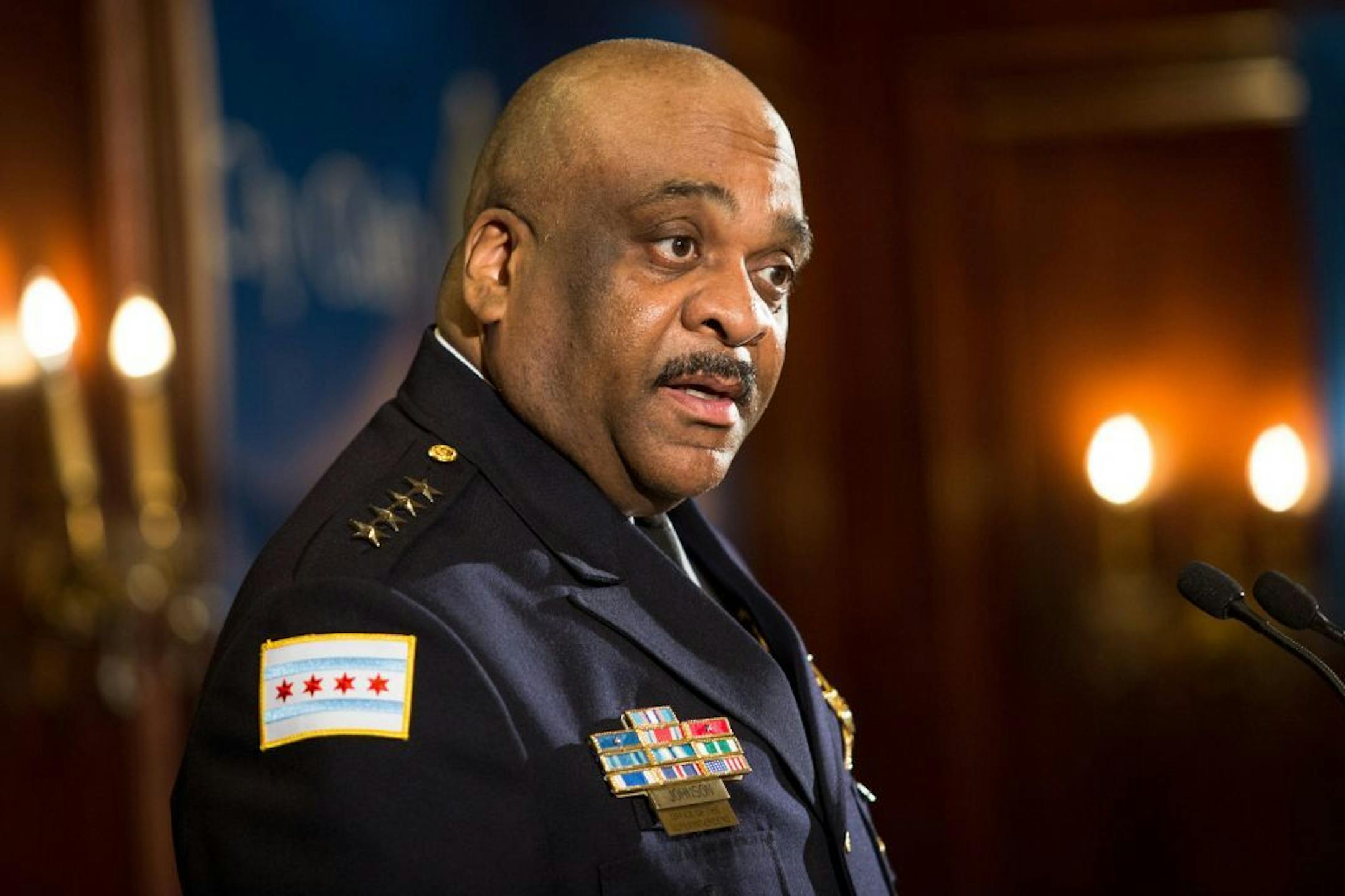 Chicago Police Supt. Eddie Johnson speaks to the City Club of Chicago Tuesday, May 31 2016, in Chicago. Chicago began the unofficial start of summer over Memorial Day weekend with dozens of shootings that killed multiple people and wounded scores of others, contributing to a spike in violent crime in the city this year. (Lou Foglia/Chicago Sun-Times via AP) MANDATORY CREDIT, MAGS OUT, NO SALES; CHICAGO TRIBUNE OUT