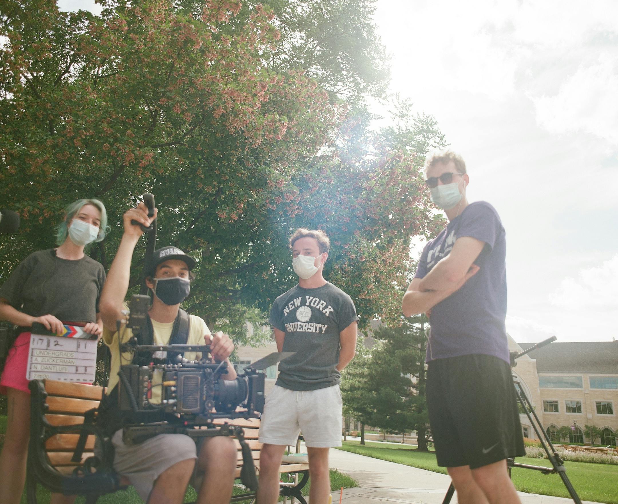 actors and crew members on a film set