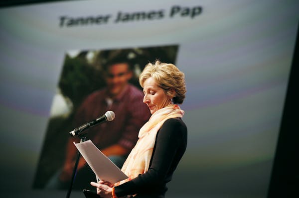 Kelly Pap talked about the her son Tanner James Pap 21 who died in 2012, from an overdose of heroin during a community forum at Eagle Brook Church Tue
