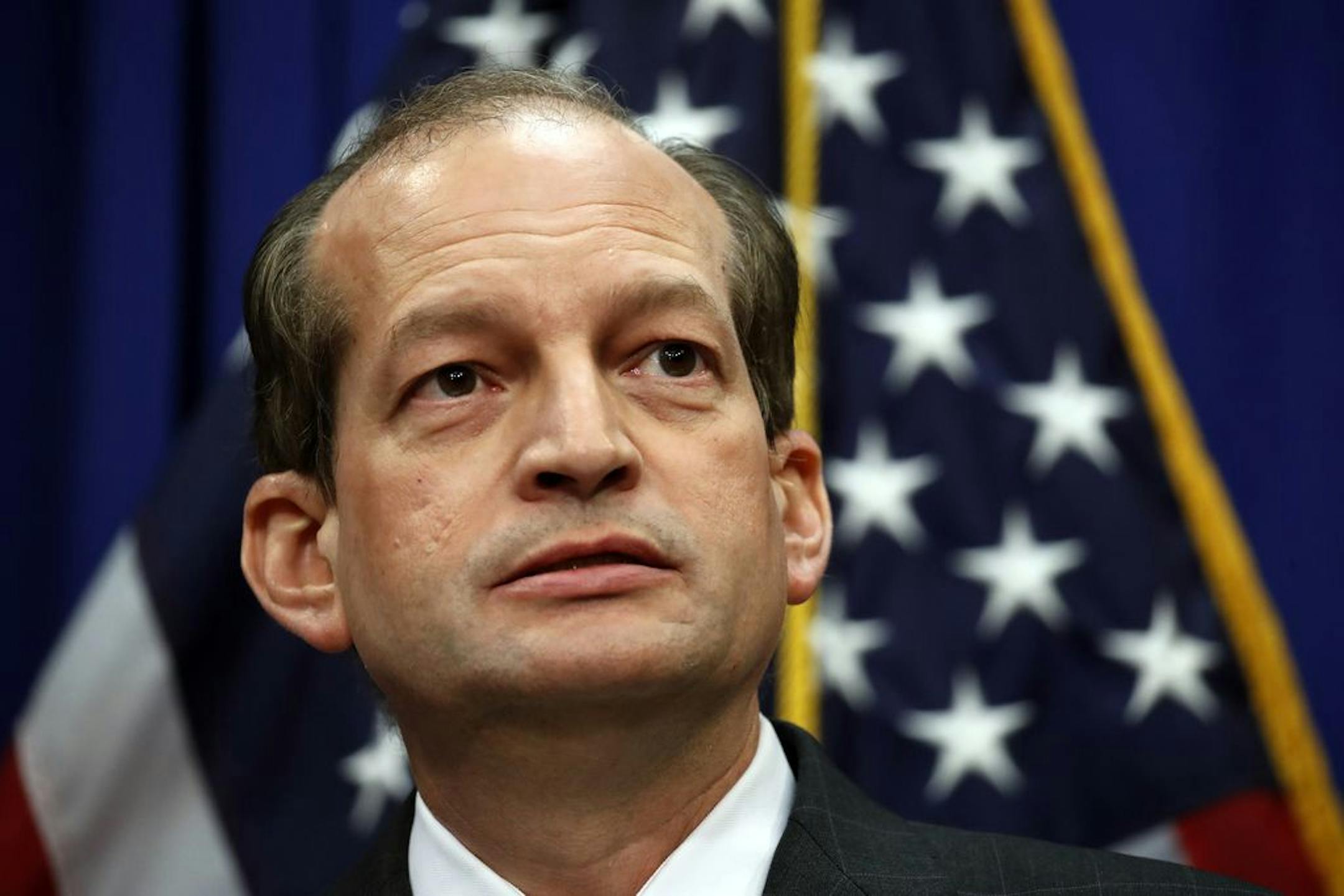Labor Secretary Alex Acosta speaks at the Department of Labor, Wednesday, July 10, 2019, in Washington.