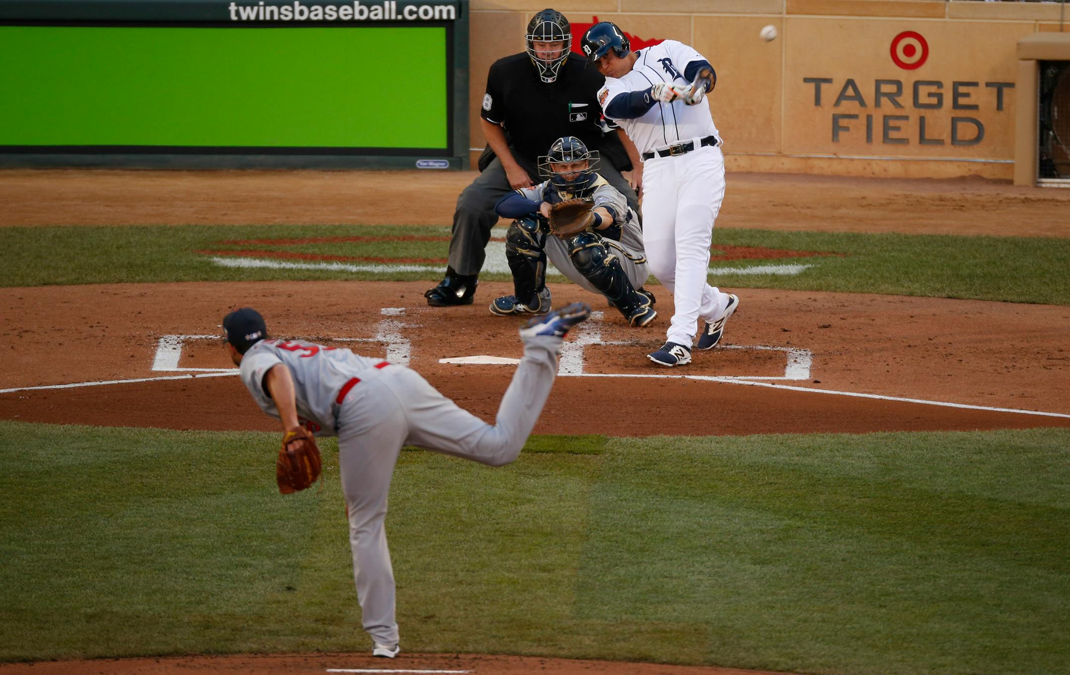 The American League's Miguel Cabrera of Detroit hit a two-run homer off Adam Wainwright in the first inning of the All-Star Game Tuesday evening.