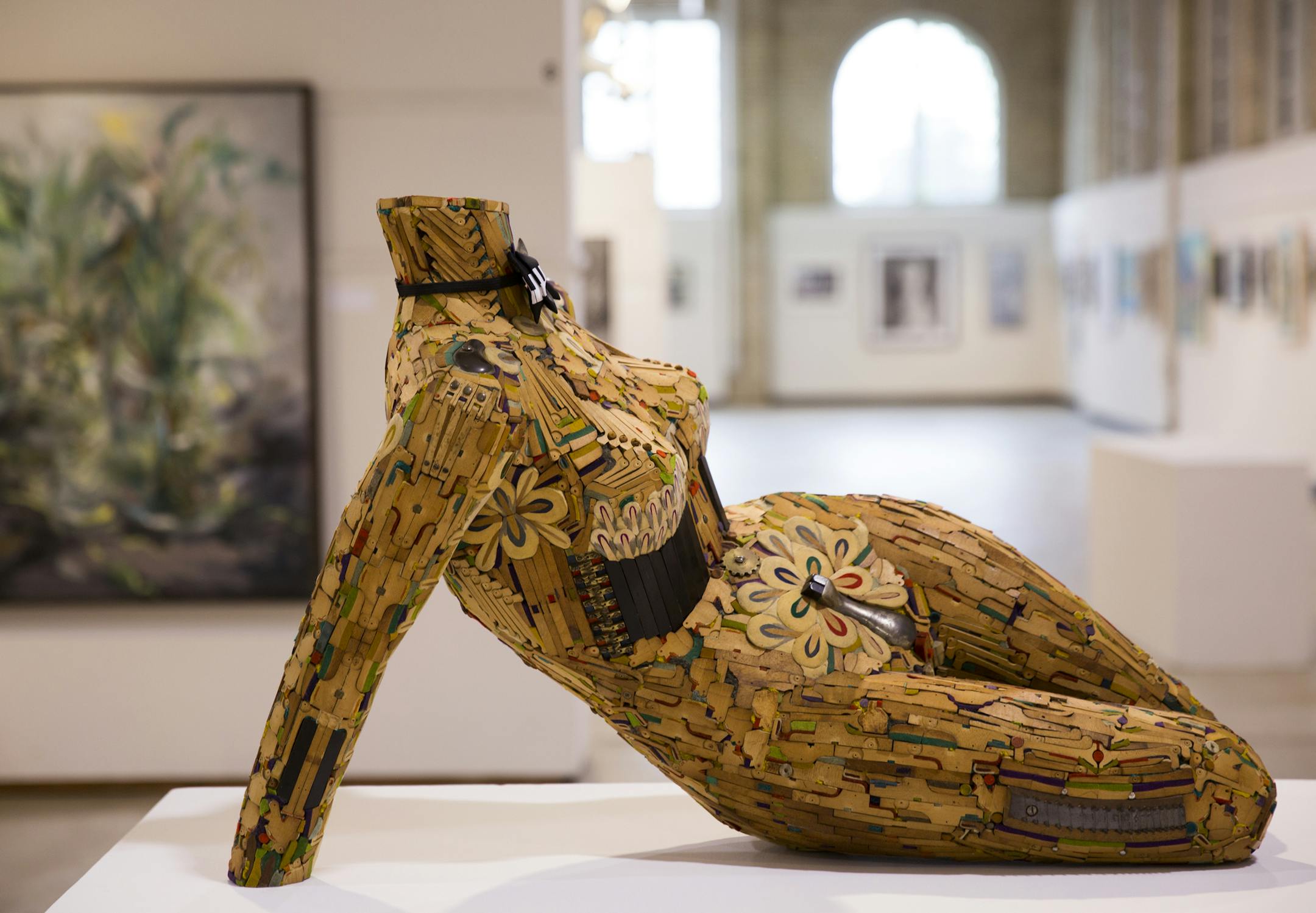 Allen David Christian of White Bear Lake used recycled piano parts to create his sculpture “Nude in the Key of G.”