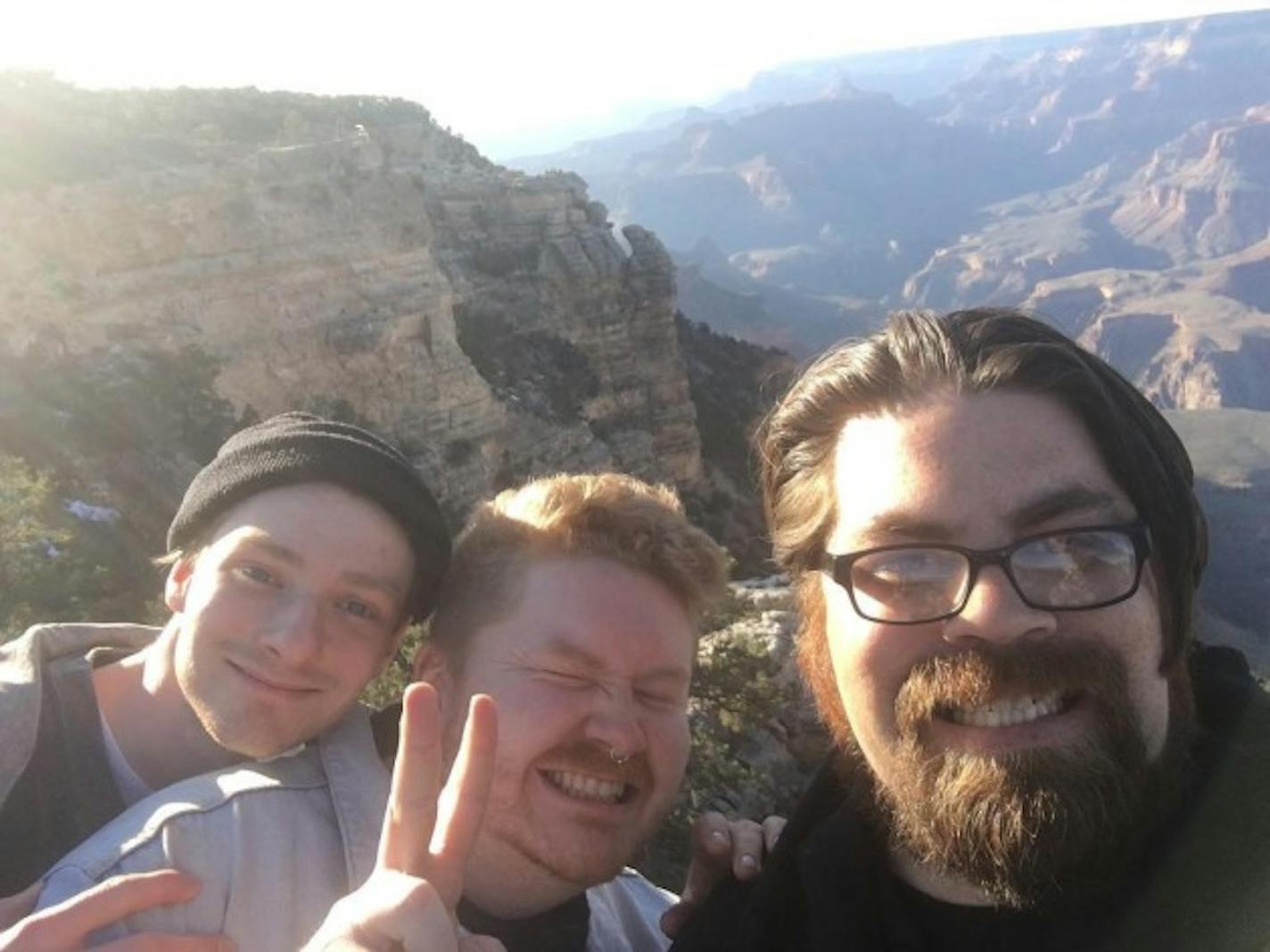 Trevor Engelbrektson, right, celebrated his 37th birthday Monday with the members of Her's on a side trip to the Grand Canyon.