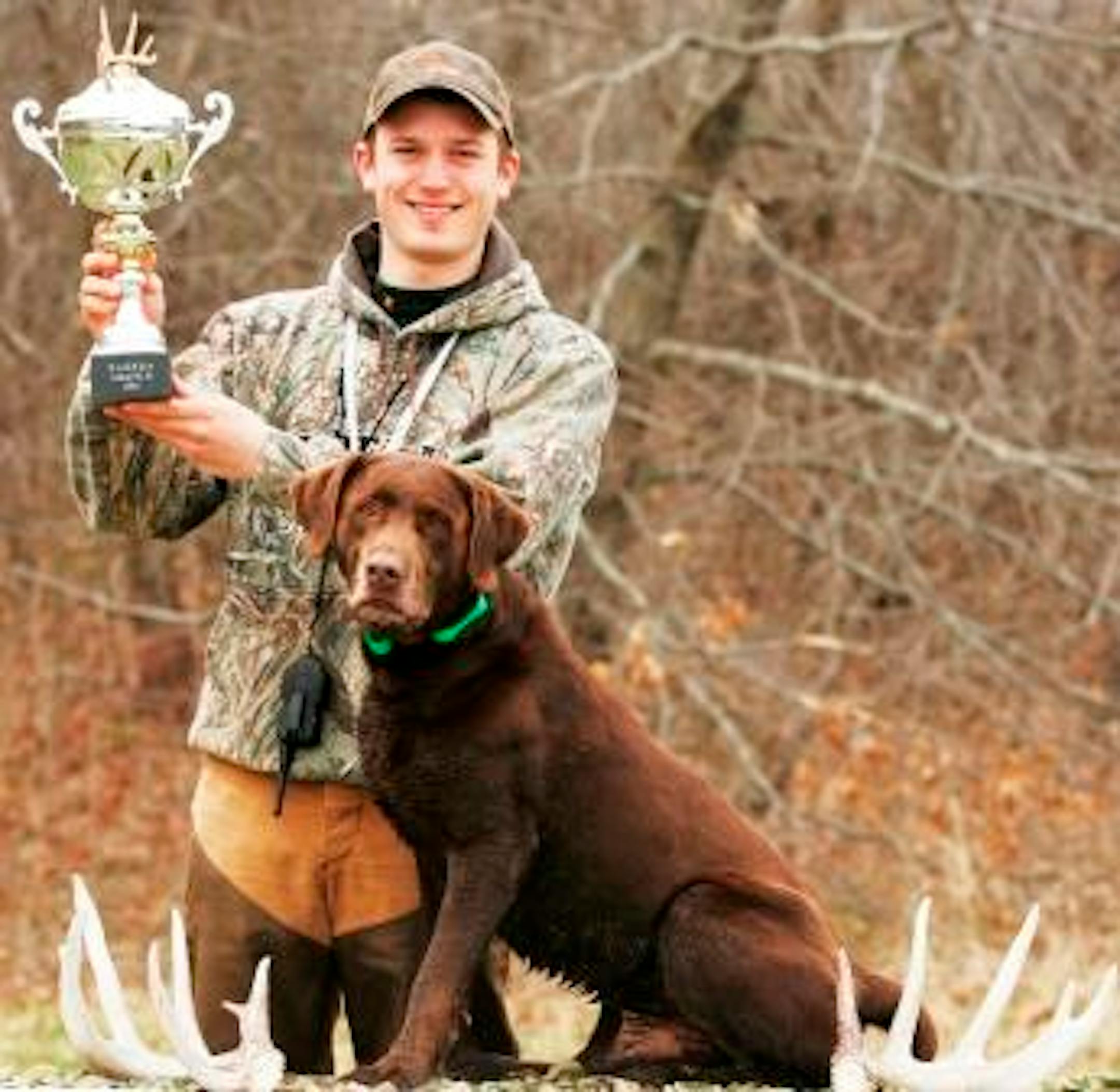 Josh Miller and his Lab, Easton, winners of the open division at the first ever World Shed Dog Hunting championship. To date, most shed dogs are Labs. Photo © Mark Palas