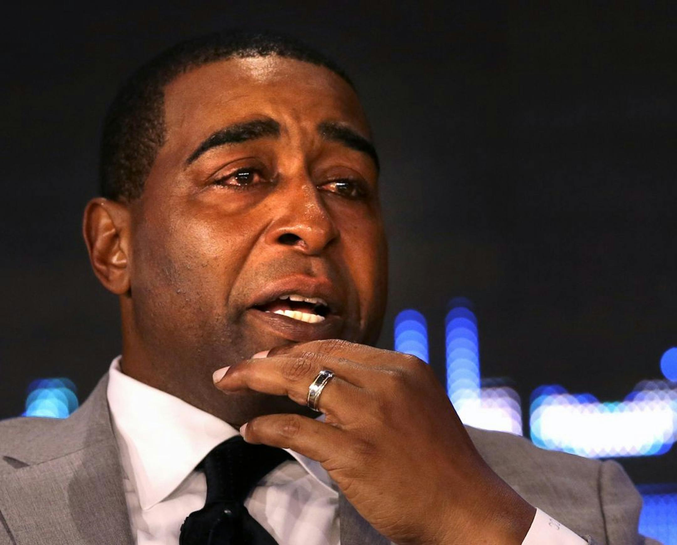 Former NFL wide receiver Cris Carter teared up after being selected to the Pro Football Hall of Fame on Saturday.