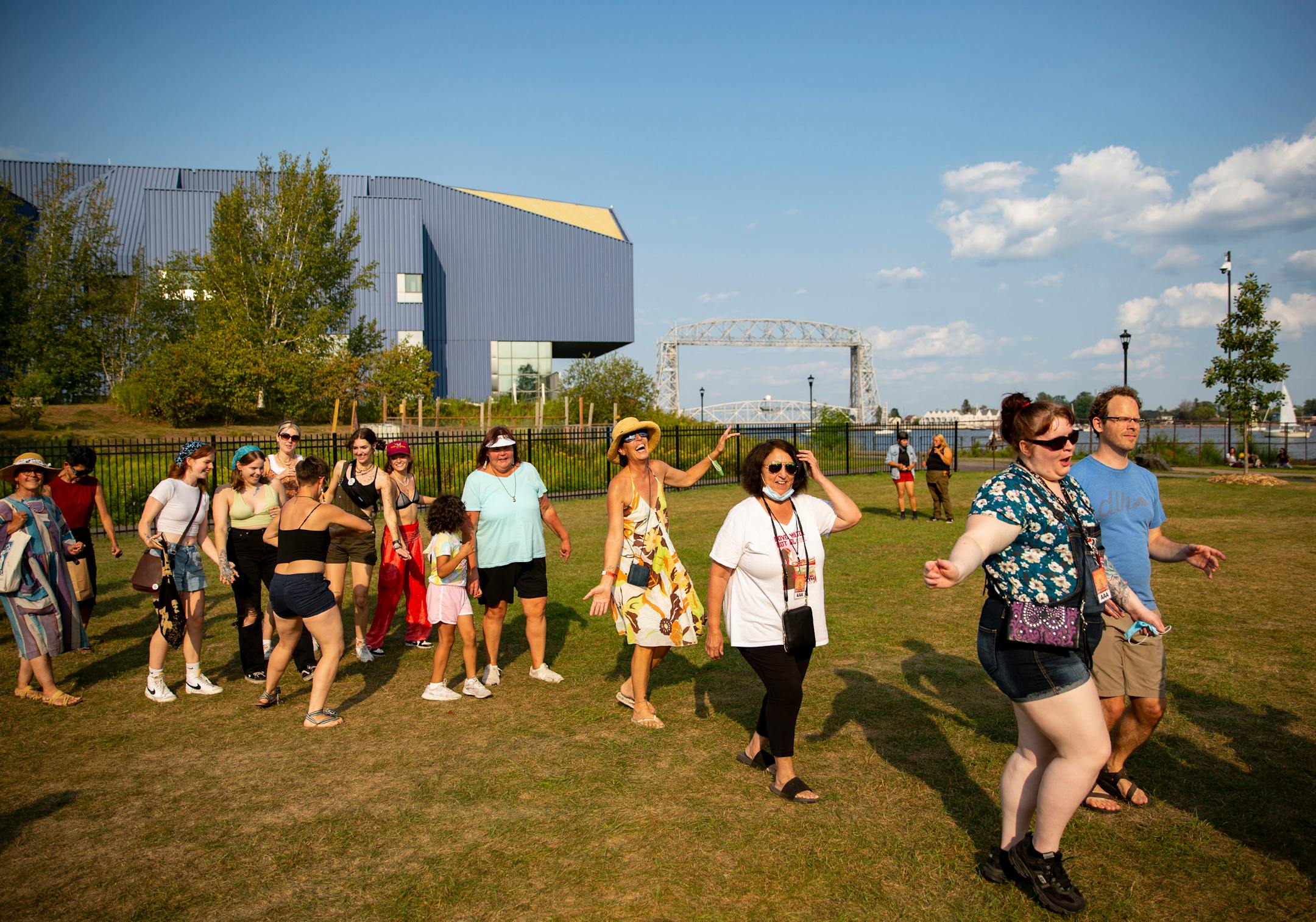A group of fair goers performed a round dance as Keith Secola performed on the side stage at the Water is Life Festival on Wednesday.