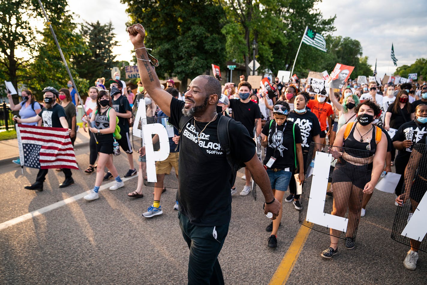 John Thompson, activist and candidate for Minnesota state representative, marched outside St. Anthony Village City Hall for Philando Castile. A rally outside St. Anthony Village City Hall on the fourth anniversary of the death of Philando Castile on Monday, July 6, 2020.