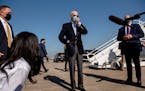 FILE -- Joe Biden, the Democratic presidential candidate, speaks to reporters before boarding his plane in New Castle, Del., Oct. 22, 2020. President 