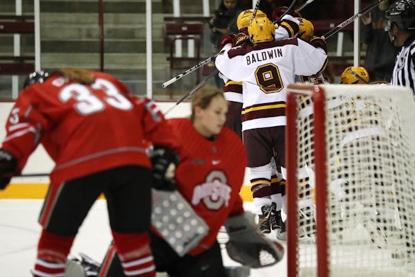 The Minnesota Golden Gophers celebrated their second goal of the night in the second period.