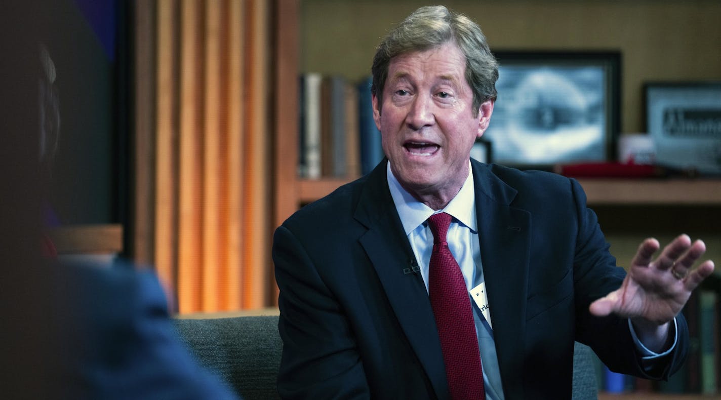 FILE - In this Oct. 19. 2018, file photo, Republican U.S. Rep. Jason Lewis participates at a debate at the TPT studios in St. Paul, Minn. The House vote to impeach President Donald Trump shifts the action to the Senate, where Minnesota Democrats Amy Klobuchar and Tina Smith have pledged to sit in judgment impartially on the charges against the president. Smith's likely opponent in the 2020 election, Republican and former congressman Lewis, has already been using impeachment against her. "It's in