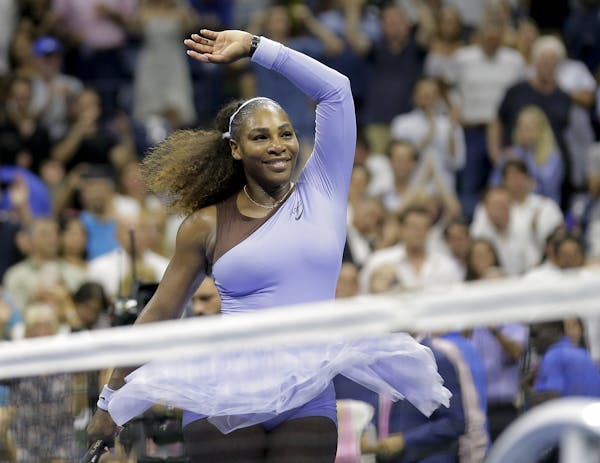 Serena Williams celebrates after defeating Anastasija Sevastova, of Latvia, during the semifinals of the U.S. Open tennis tournament, Thursday, Sept. 