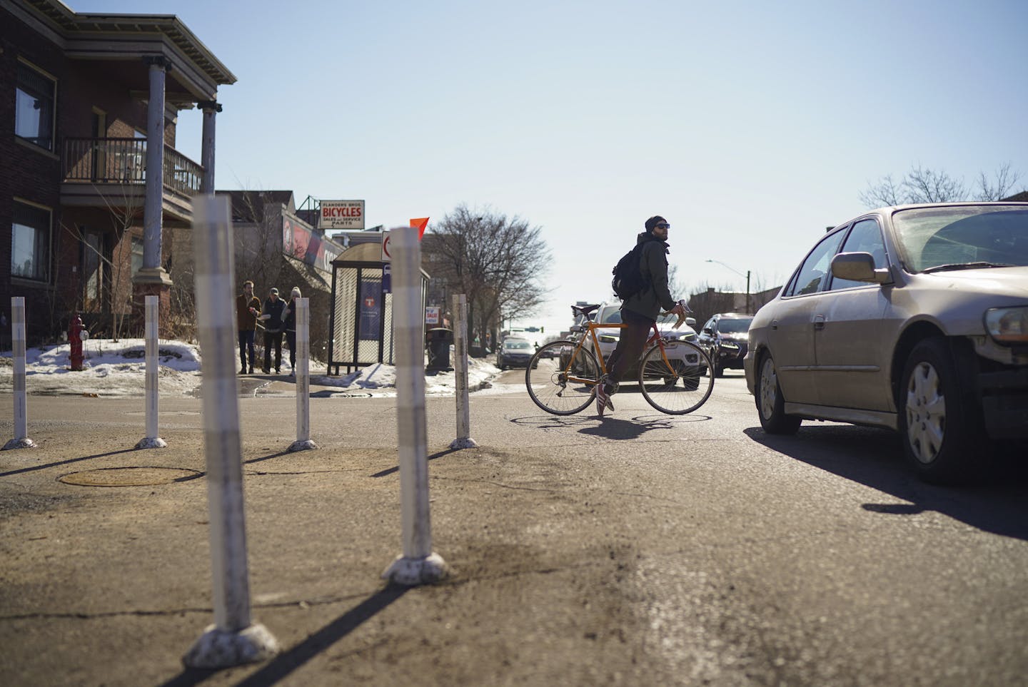 Delineator sticks have been installed at the intersection of 27th and S. Lyndale Avenue in Minneapolis' Uptown area, but safety advocates say measures taken so far are insufficient.