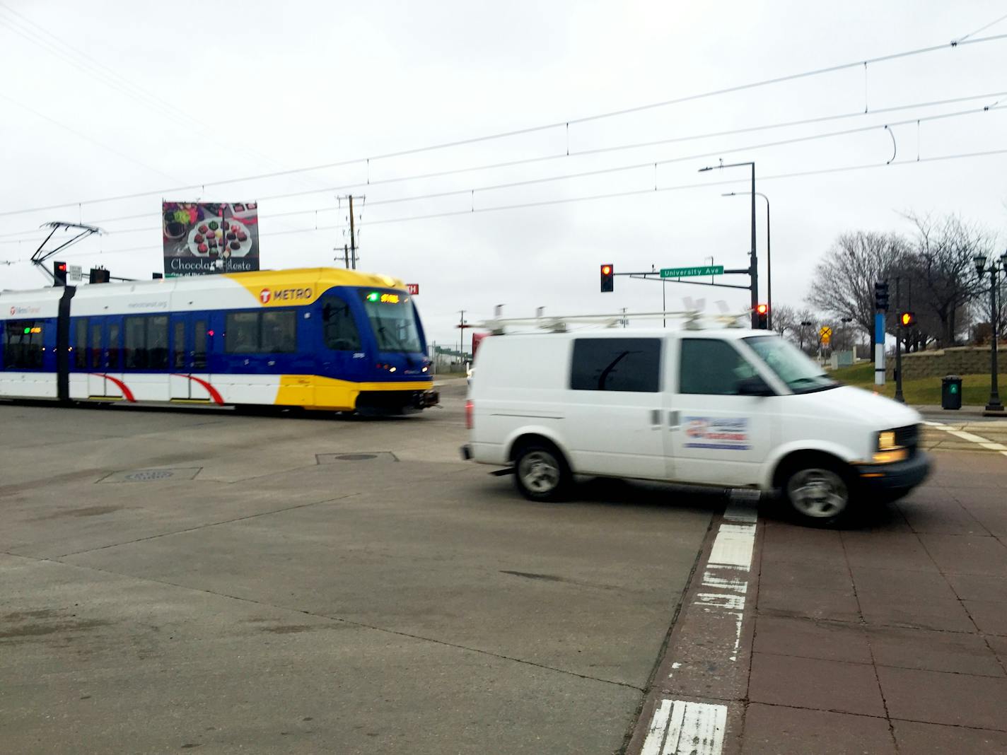 Green Line trains are rolling again following a collision involving a van and light-rail train at Cleveland and University Avenues, Metro Transit said.