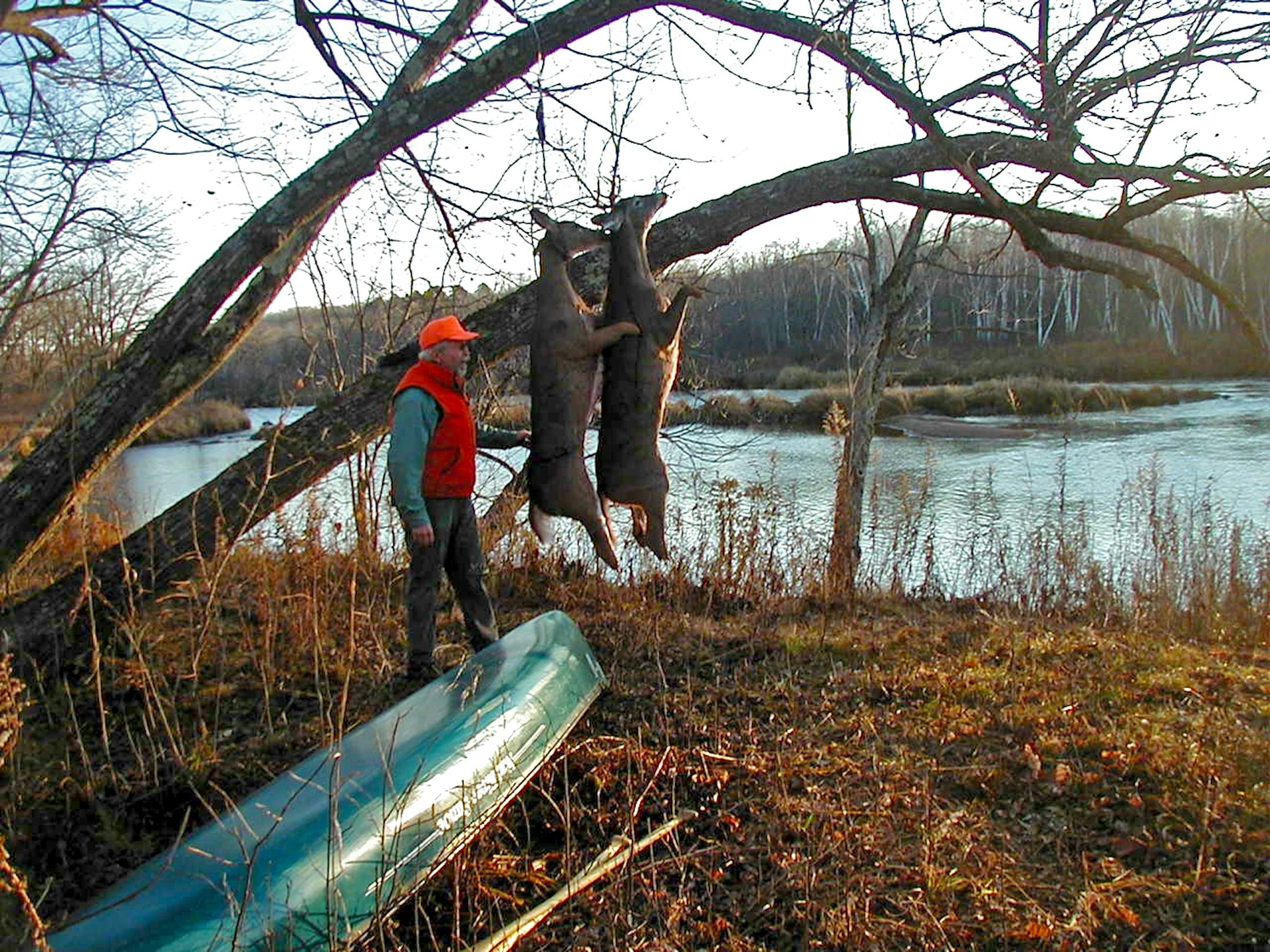 Gary Gehrman of Stillwater with a doe and buck harvested on the second morning of the deer season. Gehrman and hunting partner John Brach paddled their canoe into a remote portion of northern Minnesota for the opener. Gehrman found the area about 25 years ago; this year's visit was Brach's first.