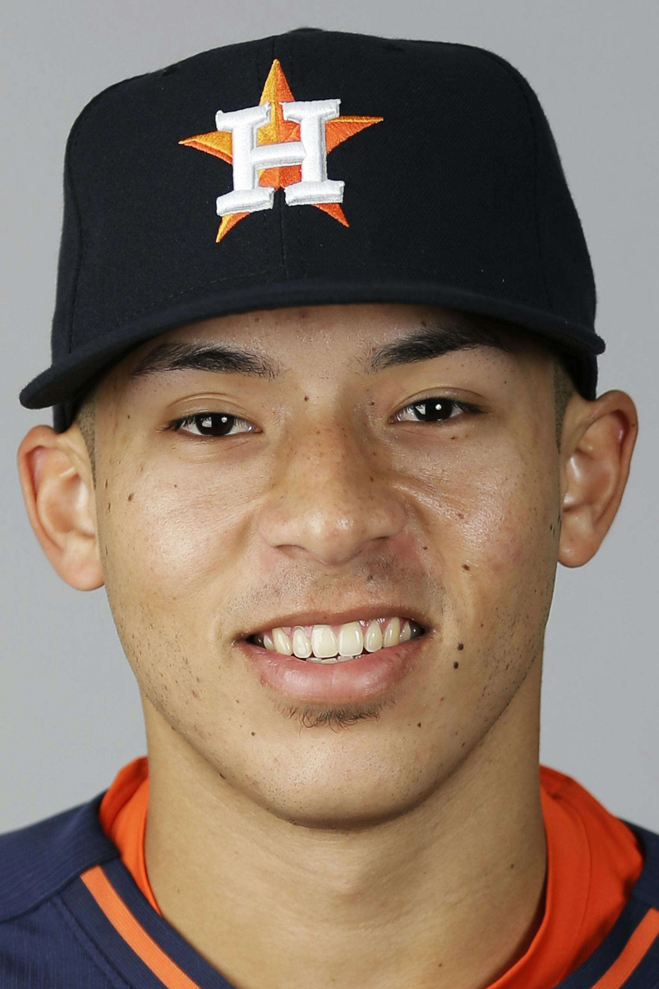 FILE - This Feb. 26, 2015, file photo, shows Carlos Correa of the Houston Astros, who was selected as the AL Rookie of the Year on Monday, Nov. 16, 2015. (AP Photo/David Goldman, File)