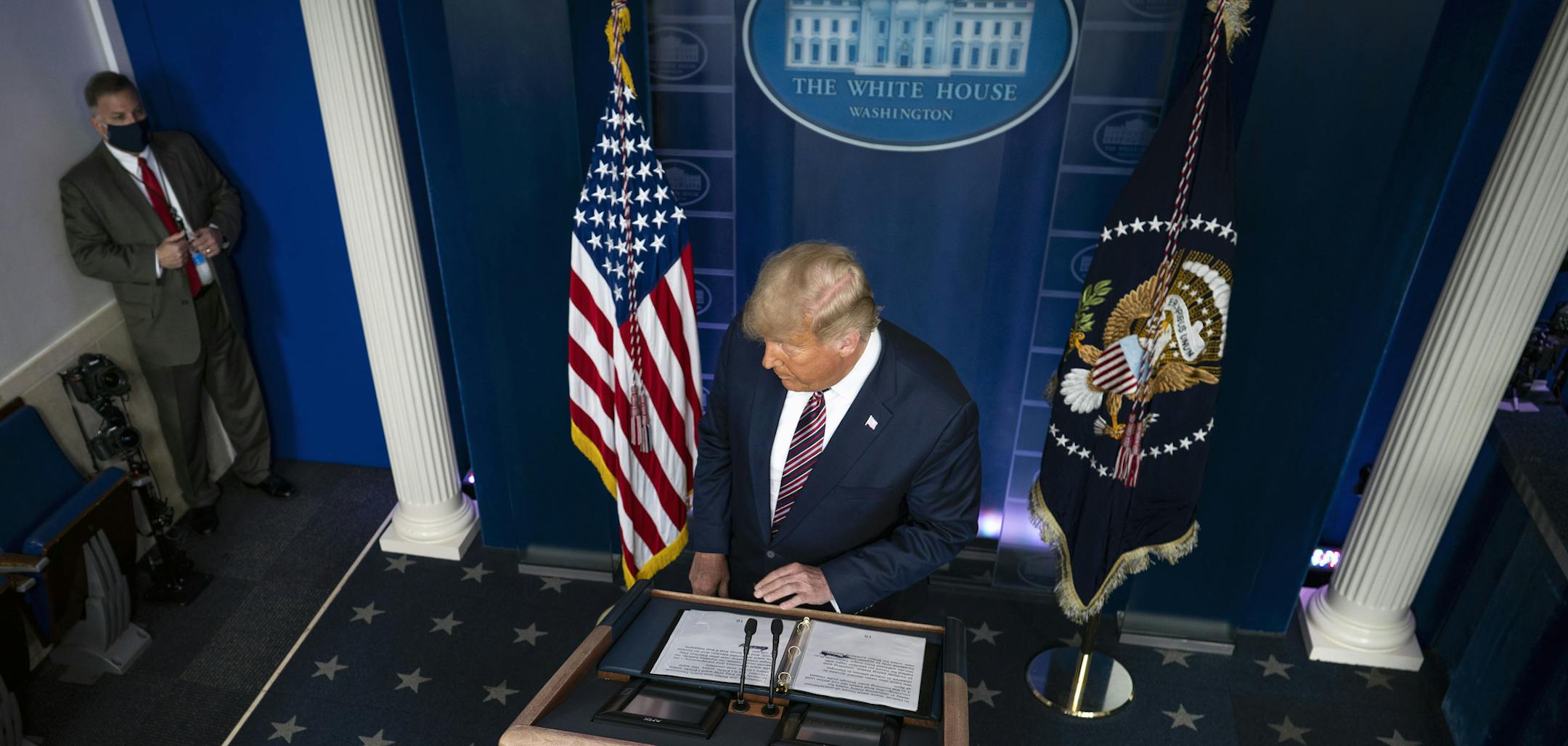 President Donald Trump in the White House briefing room on Thursday, Nov. 5, 2020. Trump's iron grip on his party has inspired love for him among many Republican lawmakers, and fear in others. Neither group will tell him it is time to concede his loss. (Doug Mills/The New York Times)