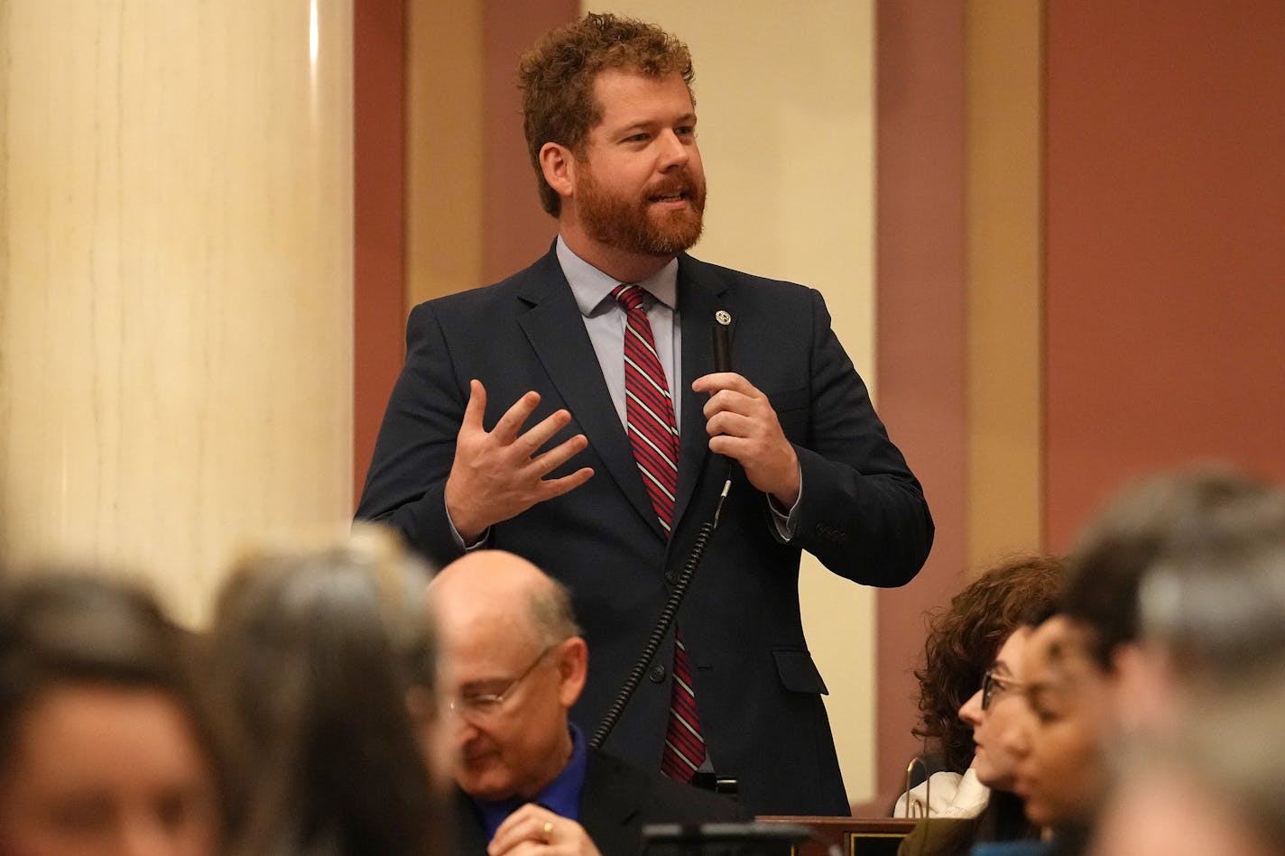 Rep. Zack Stephenson, DFL- Coon Rapids, seconds the nomination of Melissa Hortman for Speaker of the House on first day of session.