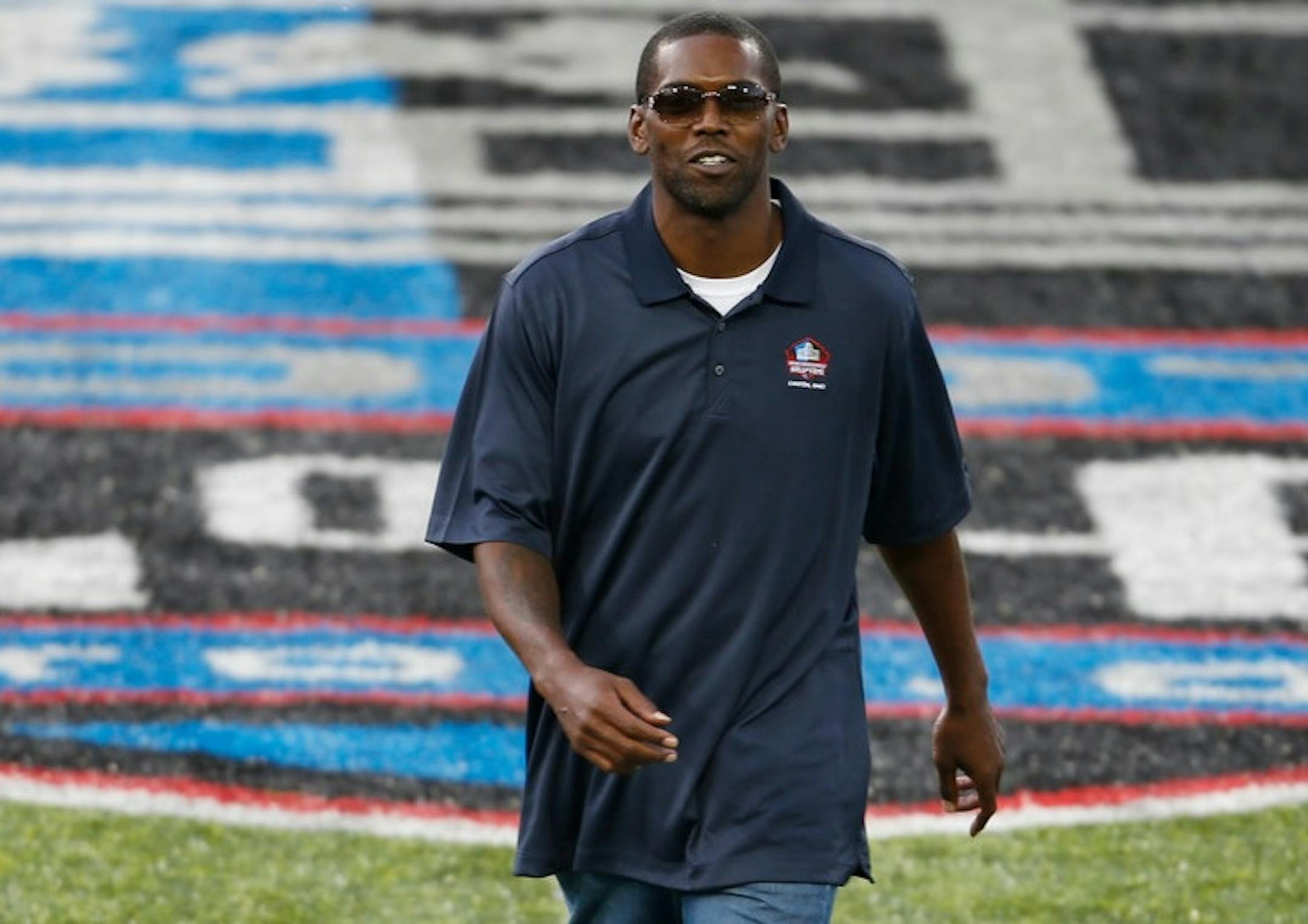 Randy Moss was introduced to the crowd during the Hall of Fame football game Thursday night in Canton, Ohio.
