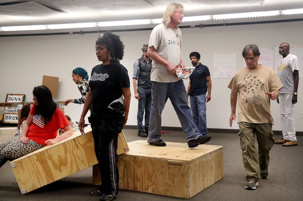 Cast members rehearse for "Home Street Home," a show that features currently and formerly homeless actors Saturday, Aug. 27, 2016, at St. Stephen's in