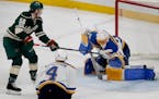 After sitting out Game 4 in St. Louis -- and a pair of practices -- because of an injury, Wild forward Erik Haula (56) went full-bore in Friday's sess