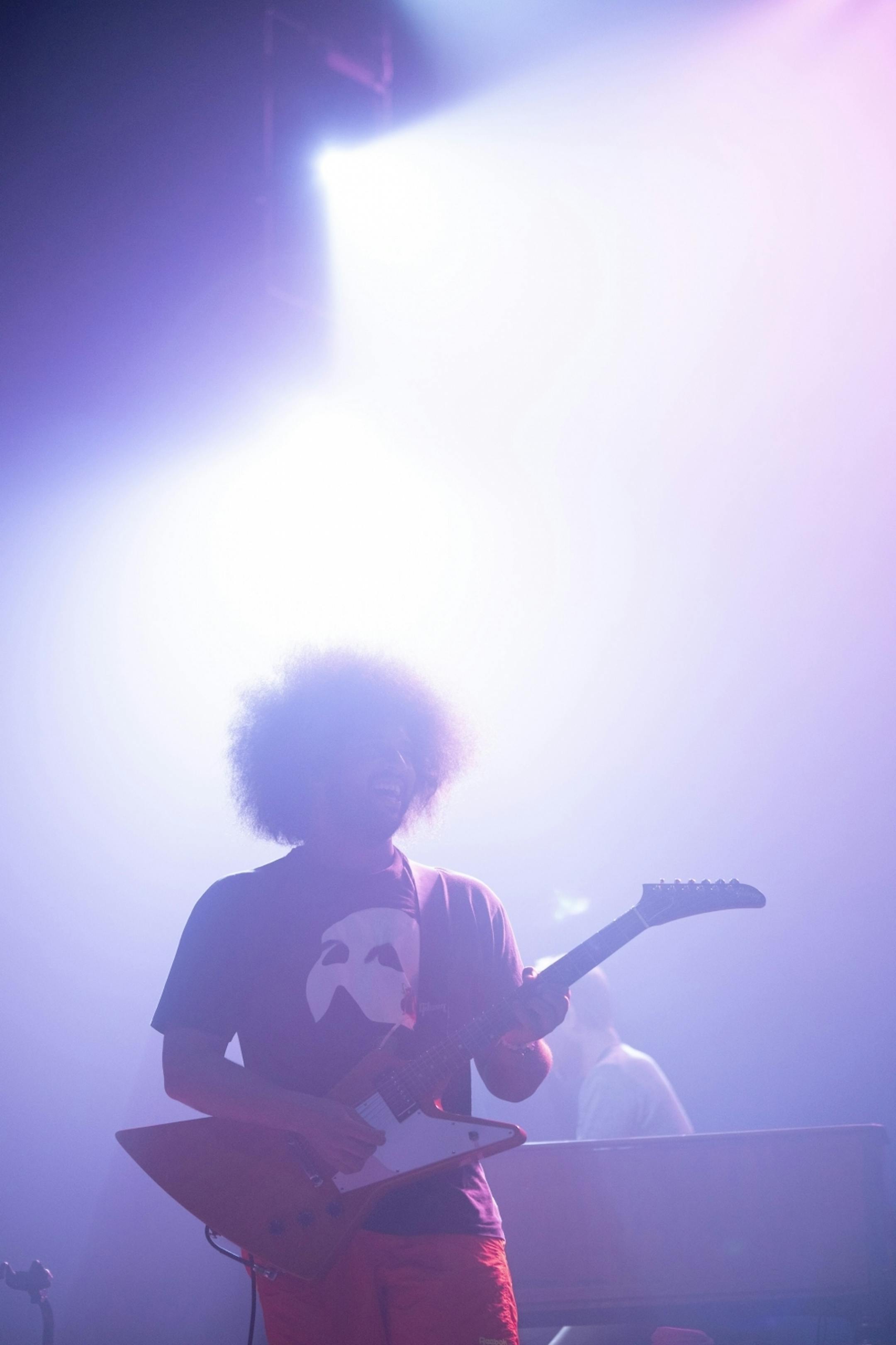Guitarist Brian Robert Jones early in Vampire Weekend's set at The Armory Sunday night.