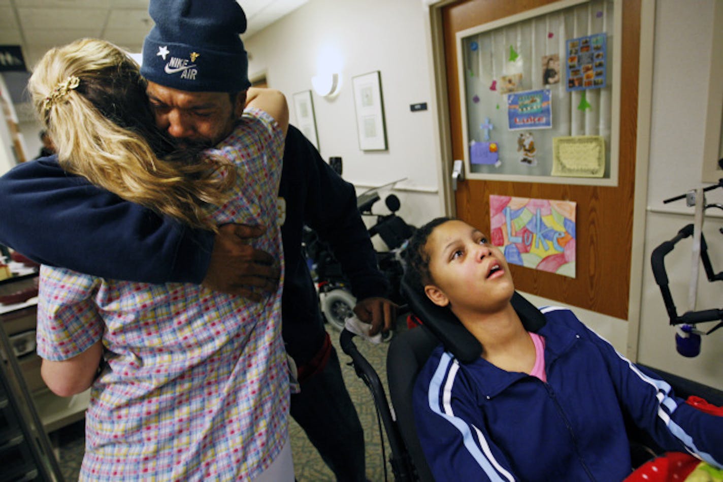 Steve Hall gave a big hug to a nursing assistant as he thanked her for taking care of Vernice. He also left a bouquet of red roses for the nurses who cared for his daughter: "You guys are like family to us," he said. Though she's ready to make the transition to go home and attend school, Vernice will continue to need round-the-clock care, specialists say.