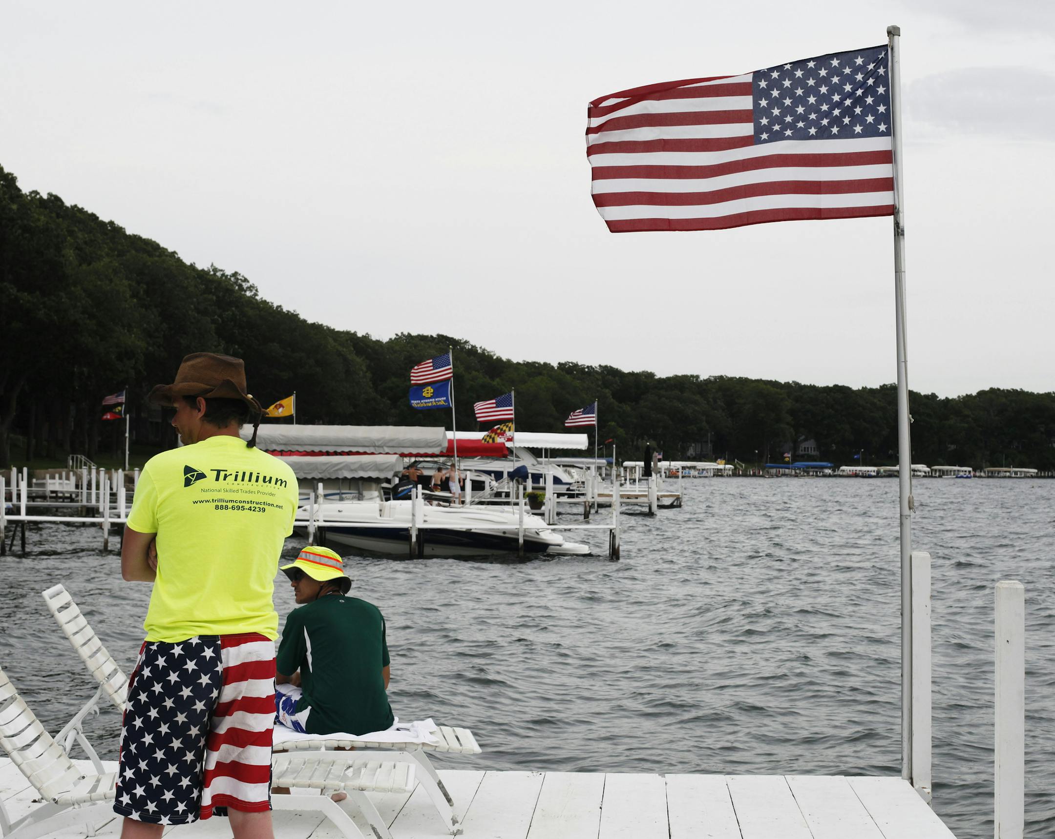 American flags are in abundance in Iowa's Great Lakes region, including on the dock at The Inn at Okoboji. (Josh Noel/Chicago Tribune/TNS)