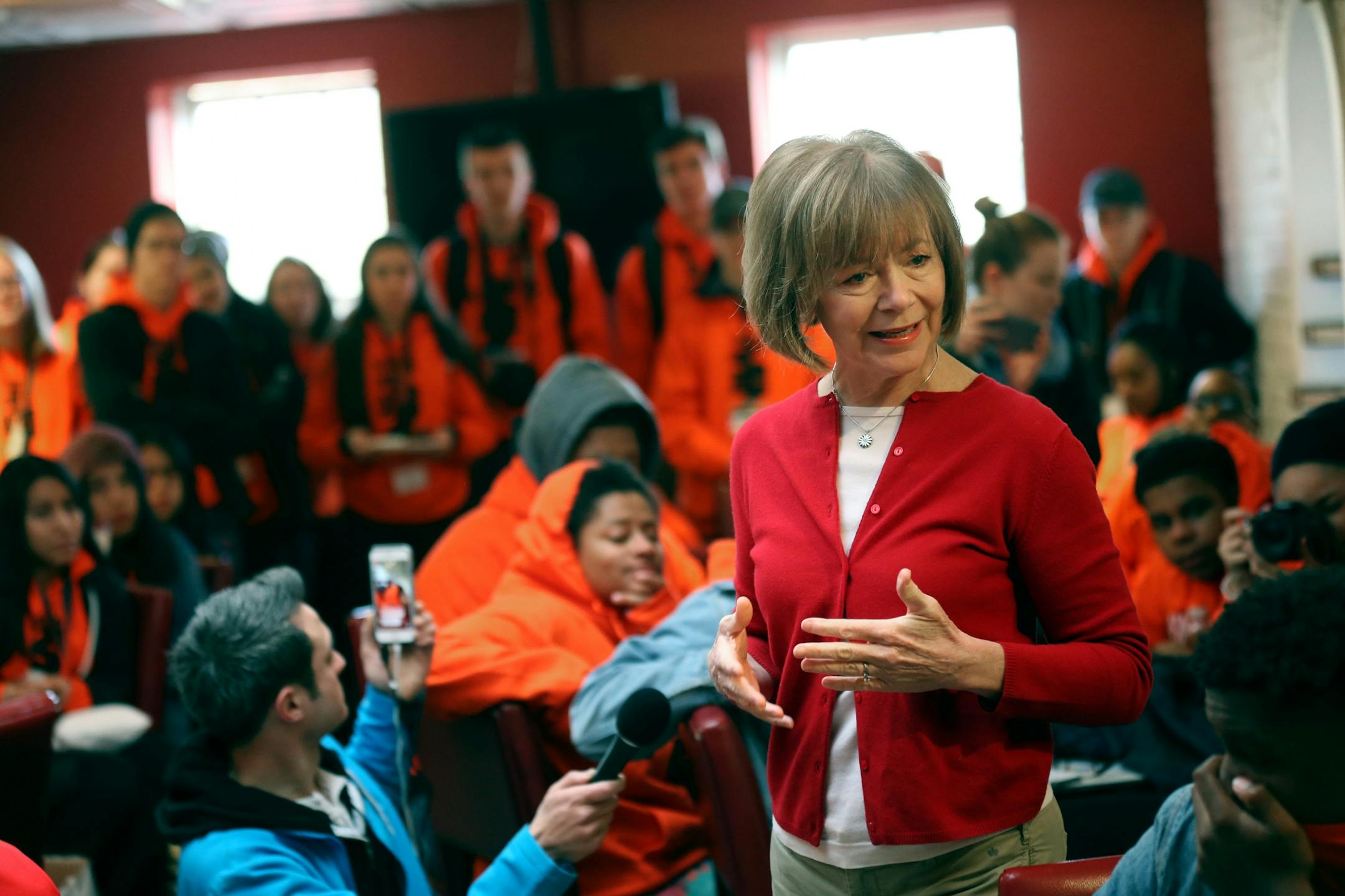 Sen. Tina Smith, D-Minn., spoke to students from north Minneapolis and Henry Sibley High School during a breakfast before the March for Our Lives rally Saturday, March 24, 2018, in Washington, D.C.